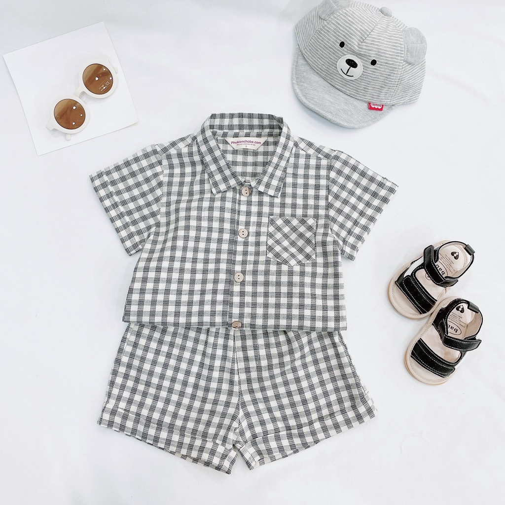 Set bộ áo sơ mi + quần short cho bé trai bé gái 0-3 tuổi