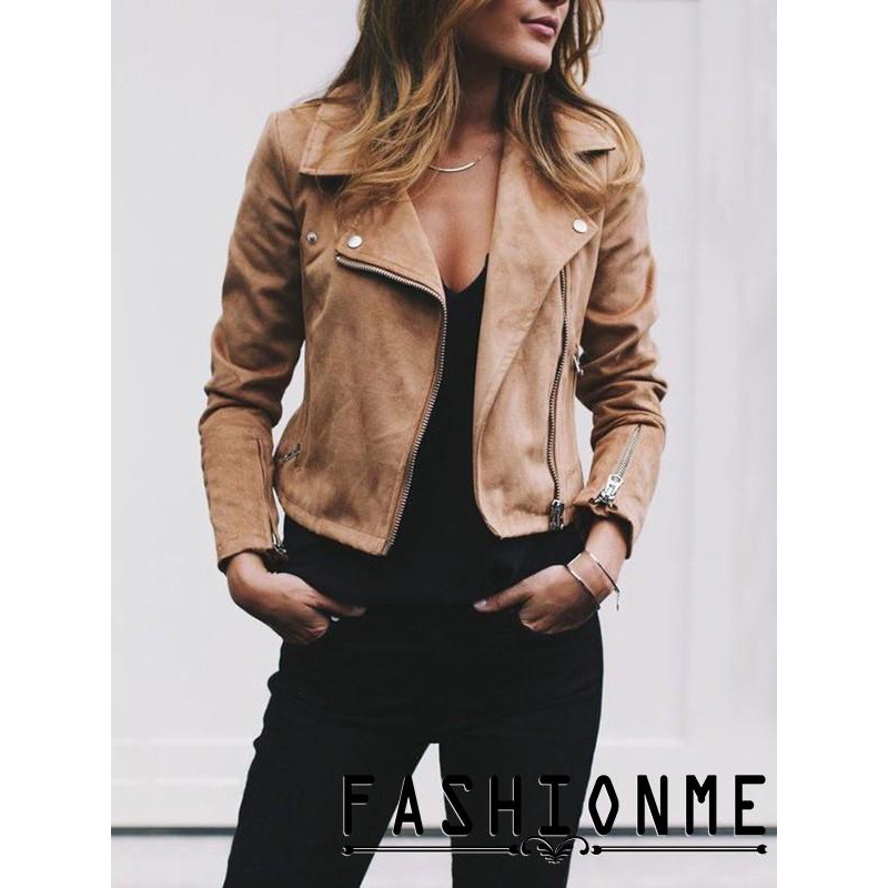 Ღ𝓂ℰWomen&acute;s Ladies Suede Leather Jacket Flight Coat Zip Up Biker Casual Tops Clothes