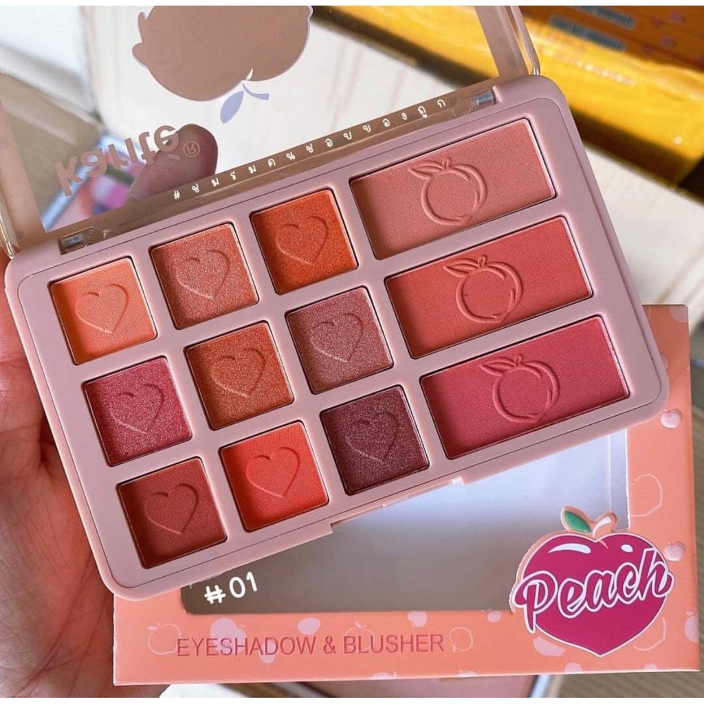 [2in1] Phấn Mắt 9 Ô Màu Nhũ Lì + 3 Tone Má Hồng Siêu Đẹp Karite Peach Eyeshadow & Blusher No.87252 | BigBuy360 - bigbuy360.vn