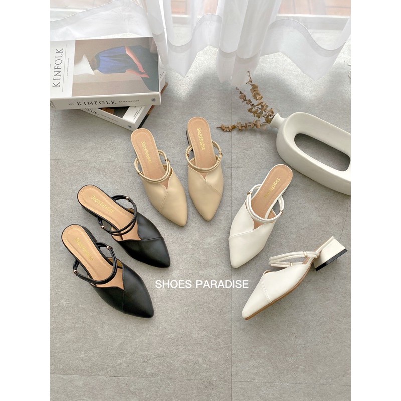 Giày cao gót bít mũi 3 phân 3p đế vuông mũi nhọn nữ shoes paradise L022