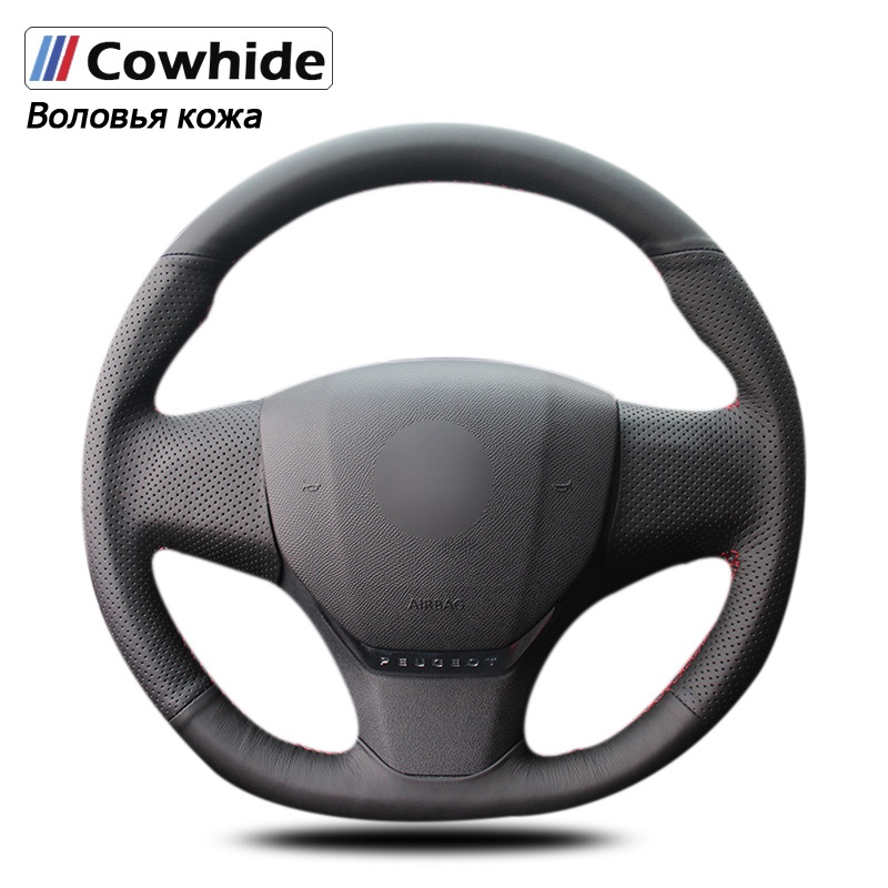 Hàng mới về Vỏ bọc vô lăng ô tô bằng da đen cho Peugeot 408 2014 2015