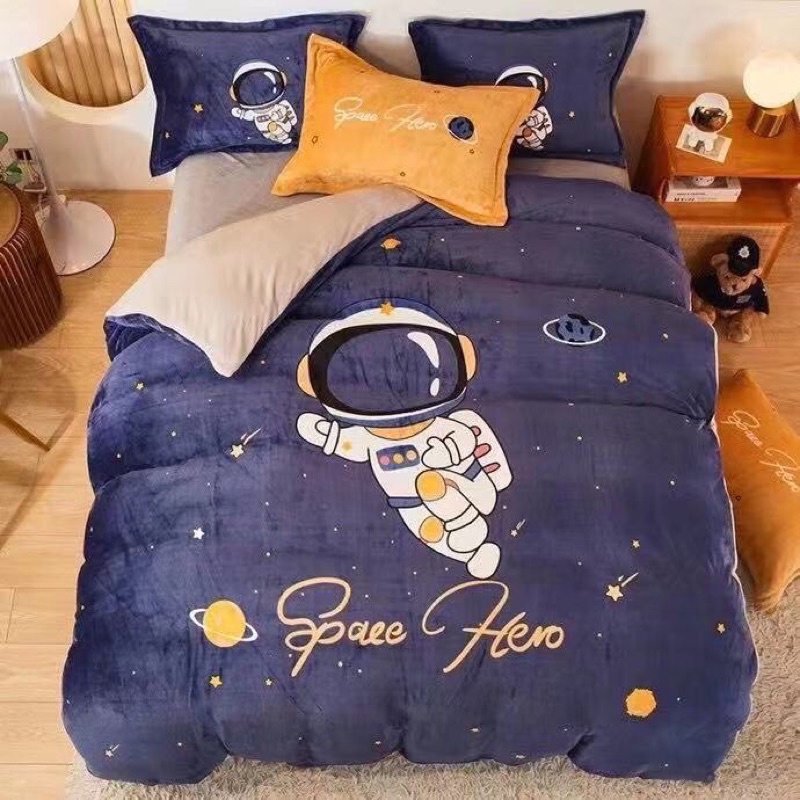 TRỌN BỘ CHĂN GA GỐI NỈ NHUNG 3D CAO CẤP, SÉT 4 MÓN 1 VỎ CHĂN 2 VỎ GỐI 1 GA NỈ NHUNG