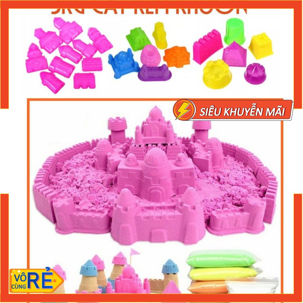 Combo 3kg cát động lực Kèm 16 khuôn lâu đài 10 khuôn khủng long - Cát vi sinh không dính tay Baby Toys smartkid