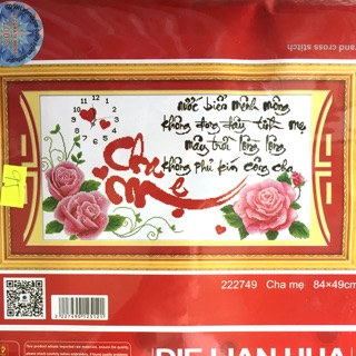 Tranh thêu đồng hồ Cha mẹ