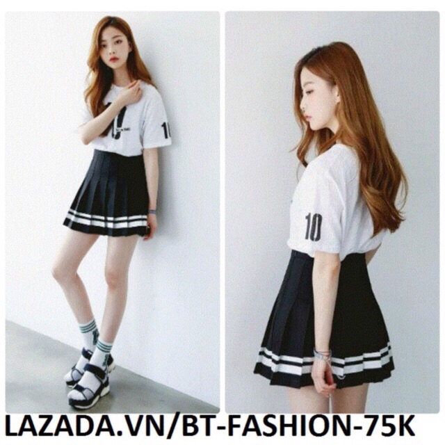 Chân váy tennis thủy thủ cạp cao chân 2 viền sọc năng động( cv xếp ly sọc) | BigBuy360 - bigbuy360.vn