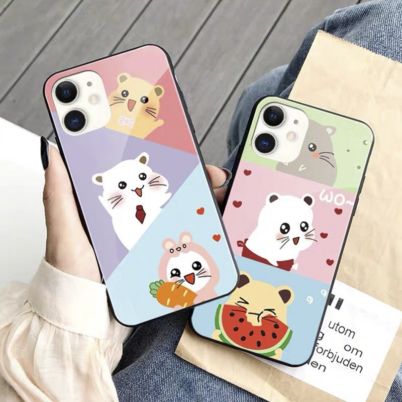 Ốp lưng kính in hình mèo thỏ cho iphone 14 13 pro max mini 11 12 pro max mini 6 s plus 7 8 plus X r s max