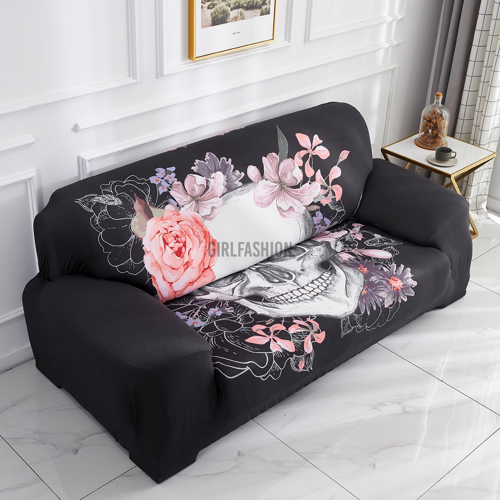 1/2/3/4 Seats Elastic Stretch Sofa Armchair Cover Skeleton Pattern Slipcover