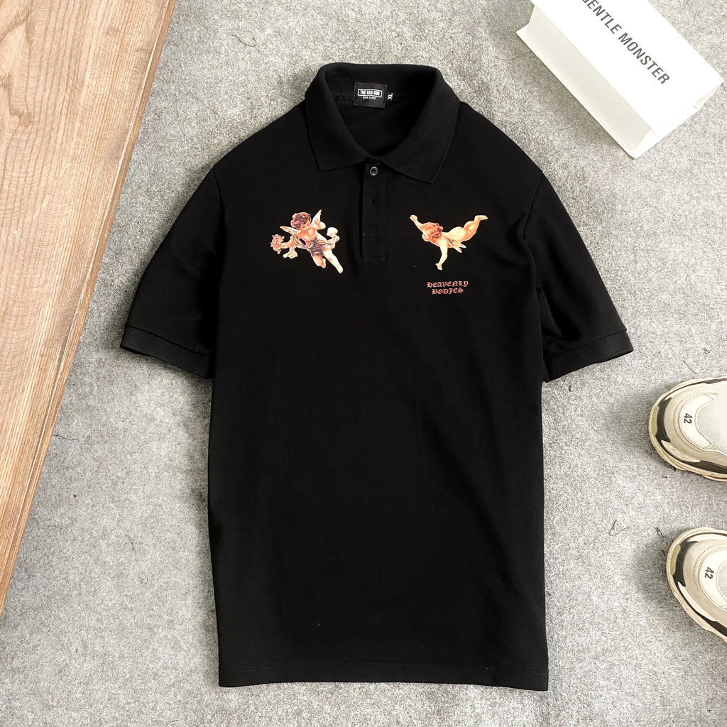 Áo Polo thiên thần đen , áo thun có cổ nam nữ unisex, MSW Town