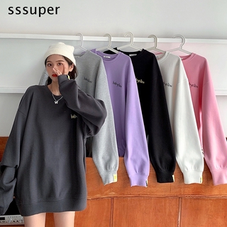 Áo sweatshirt cổ tròn dáng rộng phong cách Hàn Quốc chất lượng cao
