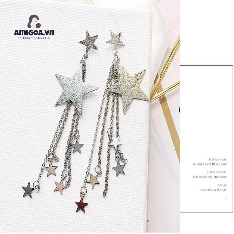 Bông Tai Tua Rua Dáng Dài Hình Ngôi Sao