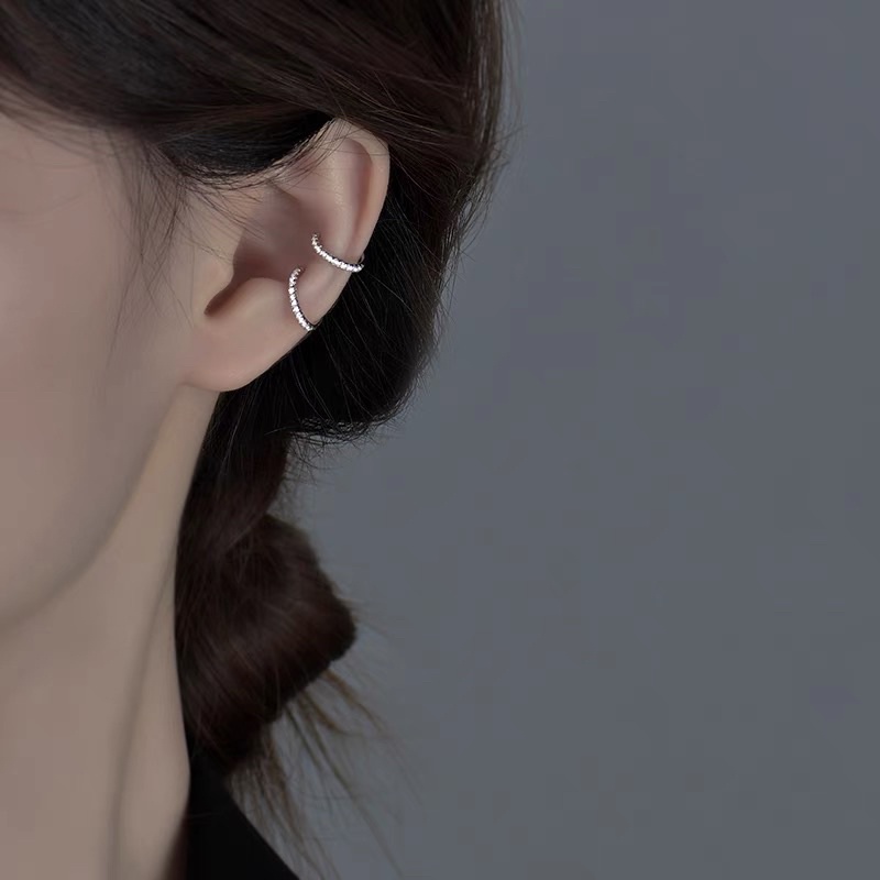 Khuyên tai bạc nữ kẹp vành Earcuff vòng tròn đính đá, Bông tai bạc nữ Ear Cuff