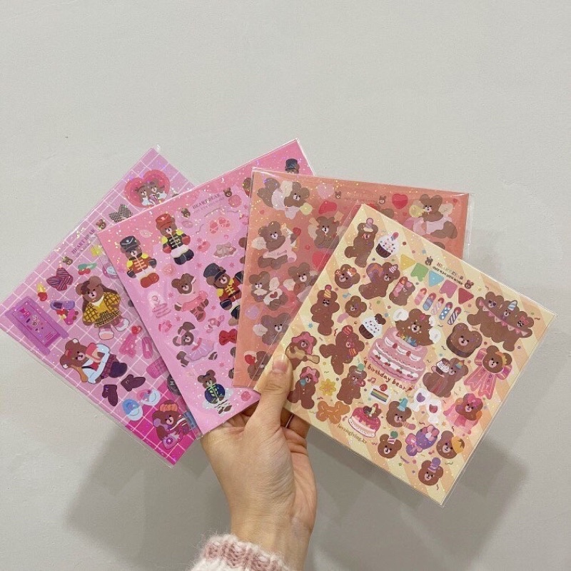 Sticker HEART BEAR lấp lánh dễ thương trang trí sổ