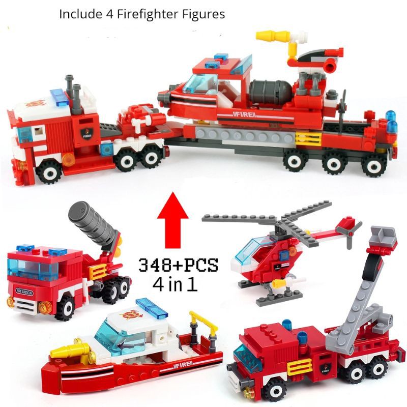 Đồ chơi kiểu Lego [368 chi tiết 4 trong 1] xếp hình - lắp ráp xe cứu hỏa
