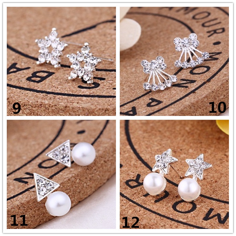 Bông Tai Hình Hoa/ Ngôi Sao/ Hình Học Đính Ngọc Trai Bằng Bạc 925 Thời Trang A218