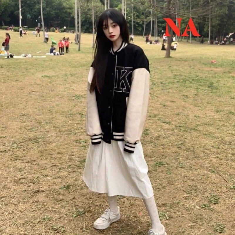 Áo khoác bomber tay trắng chữ K to CH12
