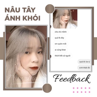 Combo nhuộm nâu tây ánh khói kèm oxi trợ nhuộm và găng tay nền từ nevel 6-7