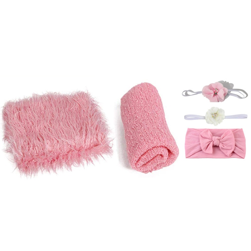 Set Khăn Quấn + Chăn + Băng Đô Làm Phụ Kiện Chụp Ảnh Cho Bé Sơ Sinh