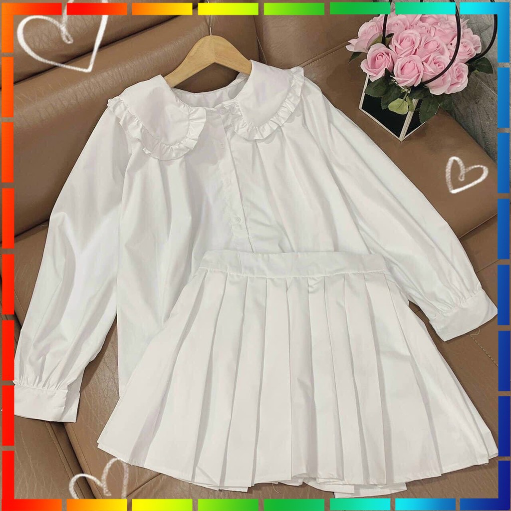 (ẢNH THẬT - Tặng kèm Tất Cao Cổ Hàn) Áo sơ mi nữ🌸Váy trắng🌸Set áo sơ mi nữ chân váy tennis thiết kế style Hàn Quốc cực đ | BigBuy360 - bigbuy360.vn