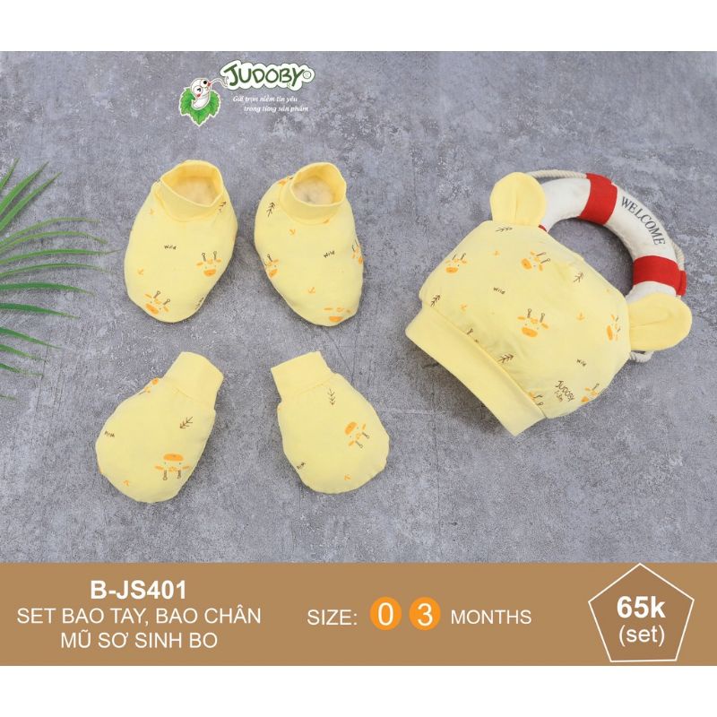 Set 5 Món / Mũ Kèm Bao Tay Bao Chân  Cotton Cho Bé 0-2 Tháng Tuổi