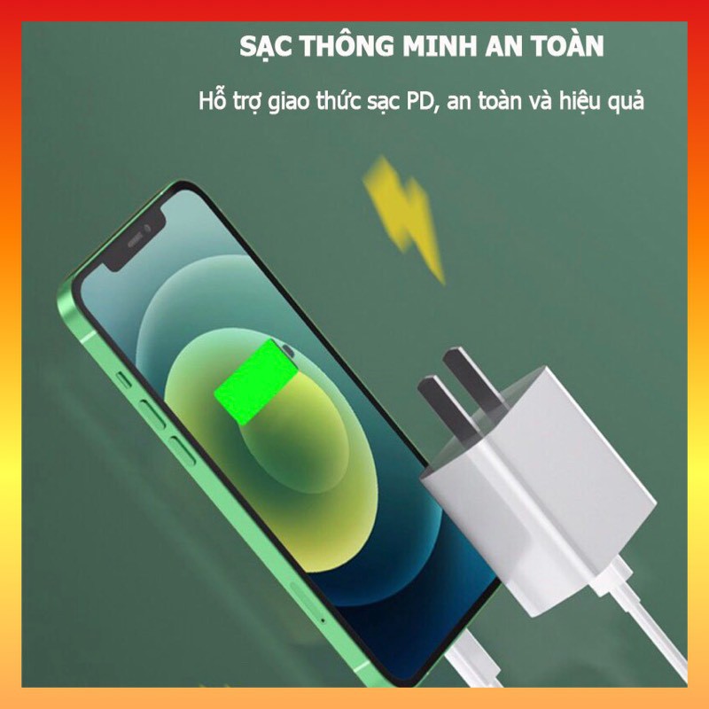 Sạc nhanh iphone 20w,củ sạc nhanh iphone,cáp c to lightning,giúp điện thoại mau đầy pin,không gây hại sau này,dùng tốt.