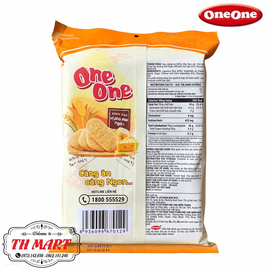 bánh gạo one one vị phô mai ngô được làm từ gạo japonica càng ăn càng ngon gói 118g