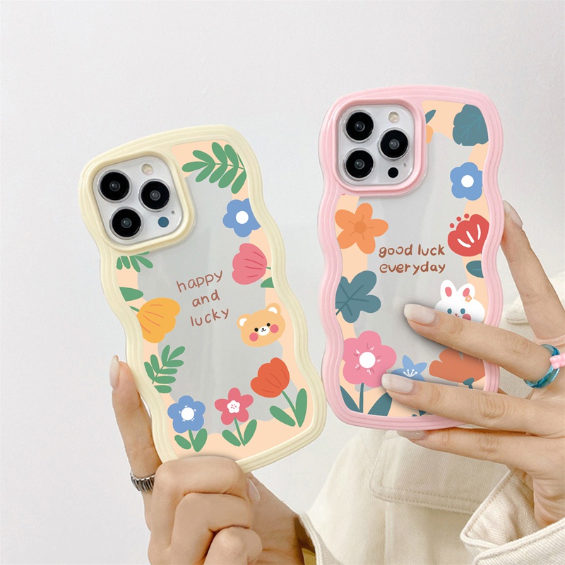 Suntaiho Ốp lưng iphone Ốp điện thoại mềm trong suốt viền gợn sóng in hoa lá thích hợp cho iPhone 11 13 12 Pro PM X XS Max XR 7 8 plus