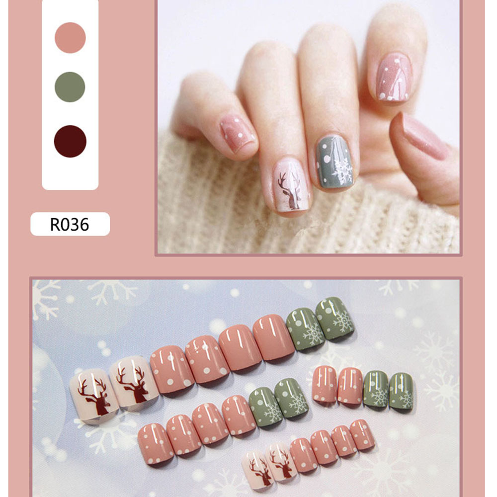 Cod In Stock New 24PCS/BOX Fake Nails Sweet Gradual Change Strawberry Peach Blue Color Decor