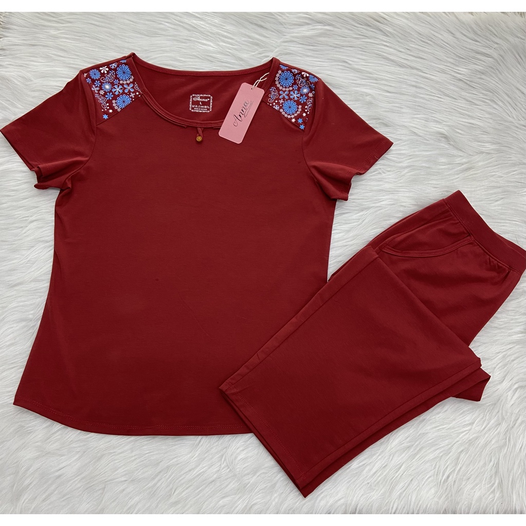Bộ đồ mặc nhà trung niên ANNA. SET đồ cho mẹ mặc ngủ, chất cotton mềm mại, thấm hút mồ hôi, kiểu trơn in họa tiết hoa