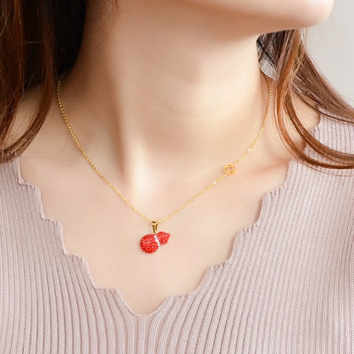 Dây Chuyền Hồ Lô Đỏ May Mắn Titan Không Đen TT 1843