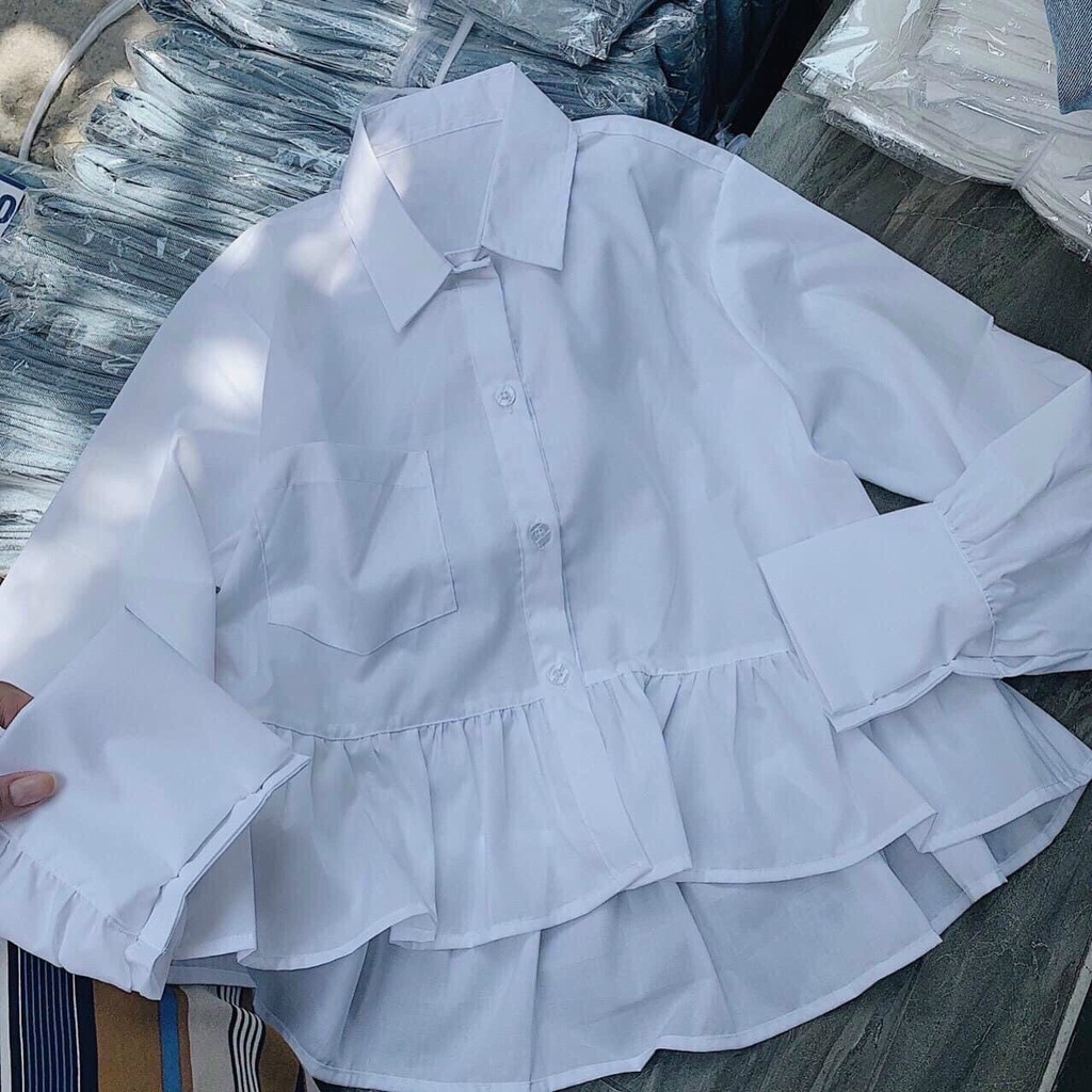Áo peplum bèo trắng đơn giản đễ mix đồ  KÈM ẢNH THẬT