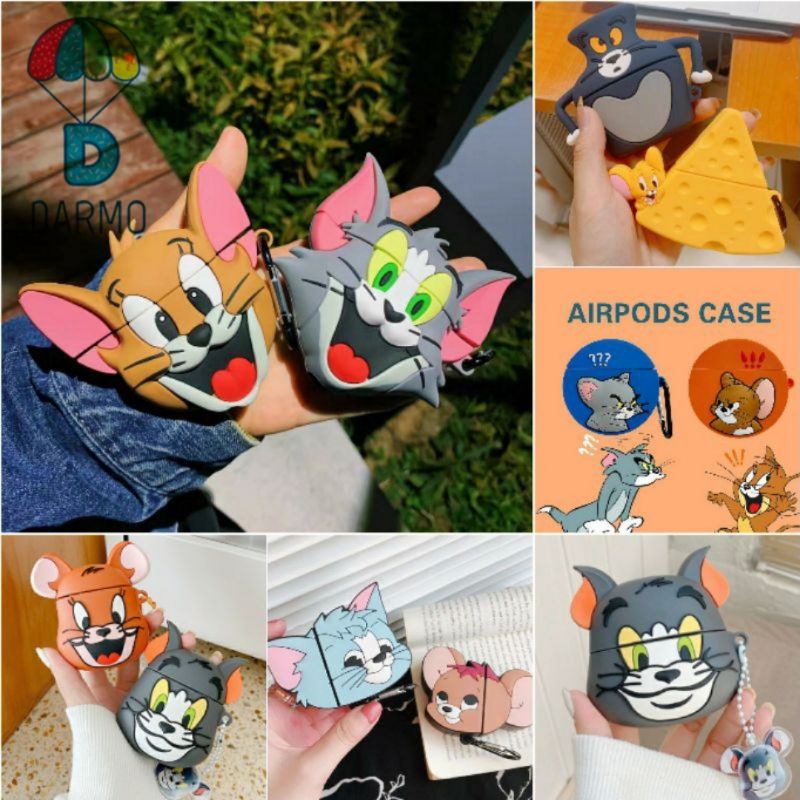 Case bảo vệ Airpods Pro/1/2/ Huawei Freebuds 3 mèo tom đuổi bắt chuột jerry/ phô mai
