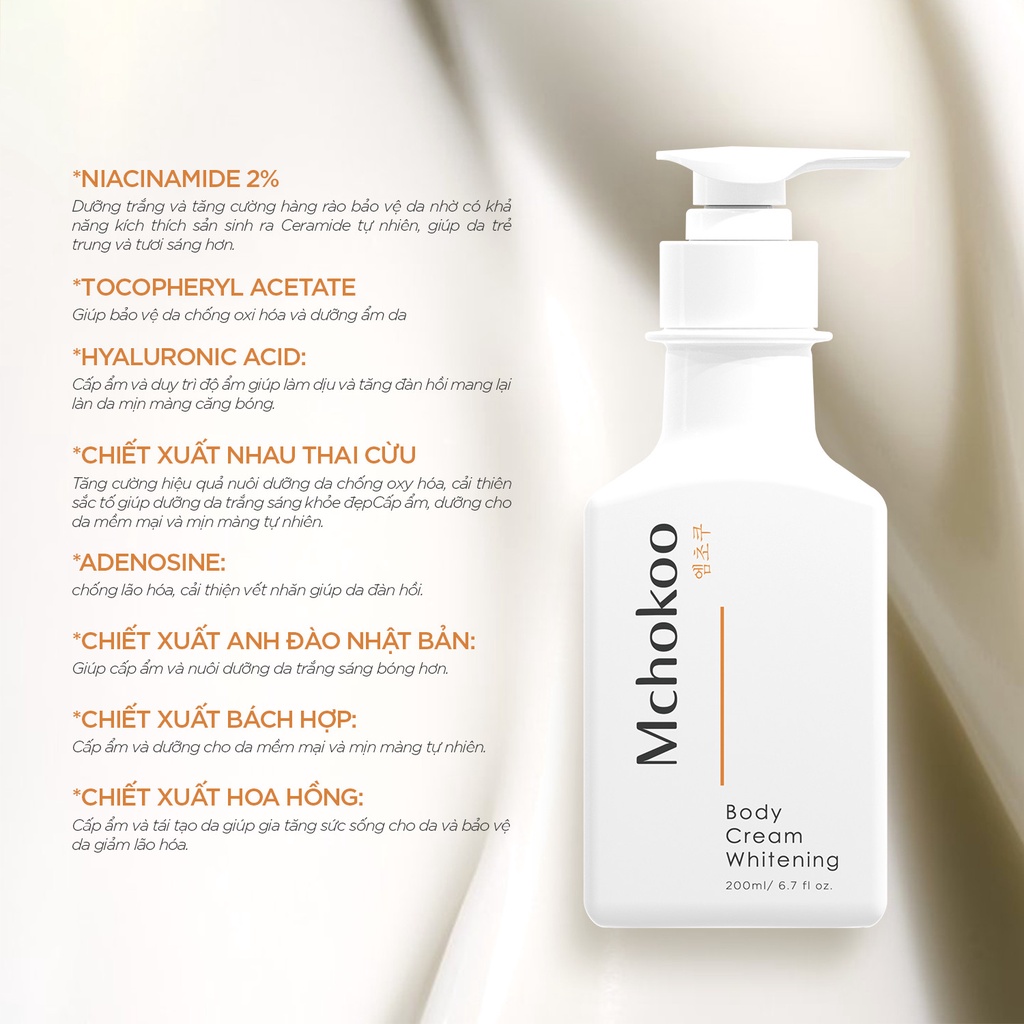 Kem Body Trắng Da Hoa Anh Đào Mchokoo Dưỡng Ẩm, Dưỡng Trắng Da Body, Nâng Tông Cấp Ẩm 200ml