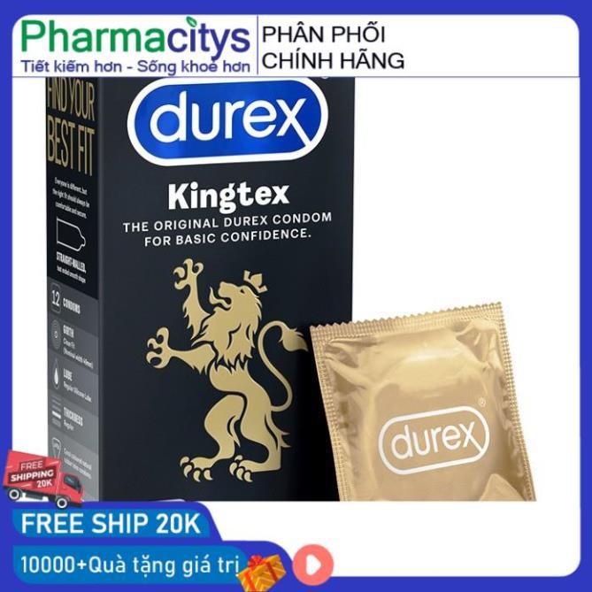 [Che Tên] [KING DUREX] Bao cao su Durex Kingtex vừa vặn với kích thước đa số đàn ông người Việt (12 bao/1 hộp bcs)