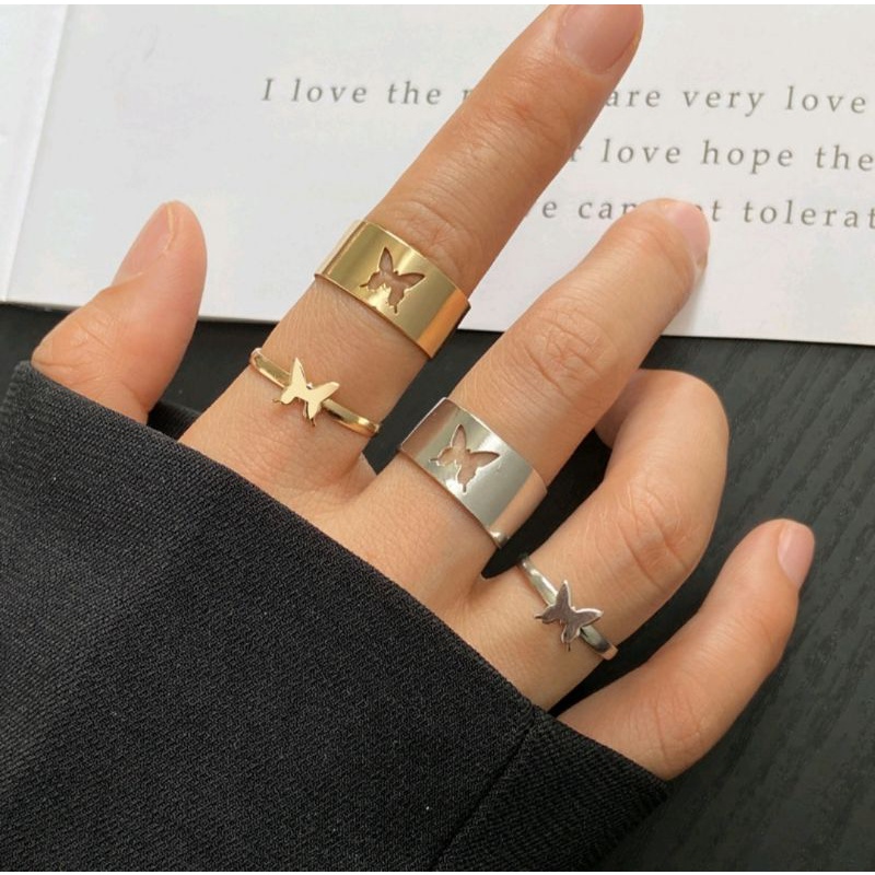 Set 2 Nhẫn Hình Bướm Mạ Vàng Bạc