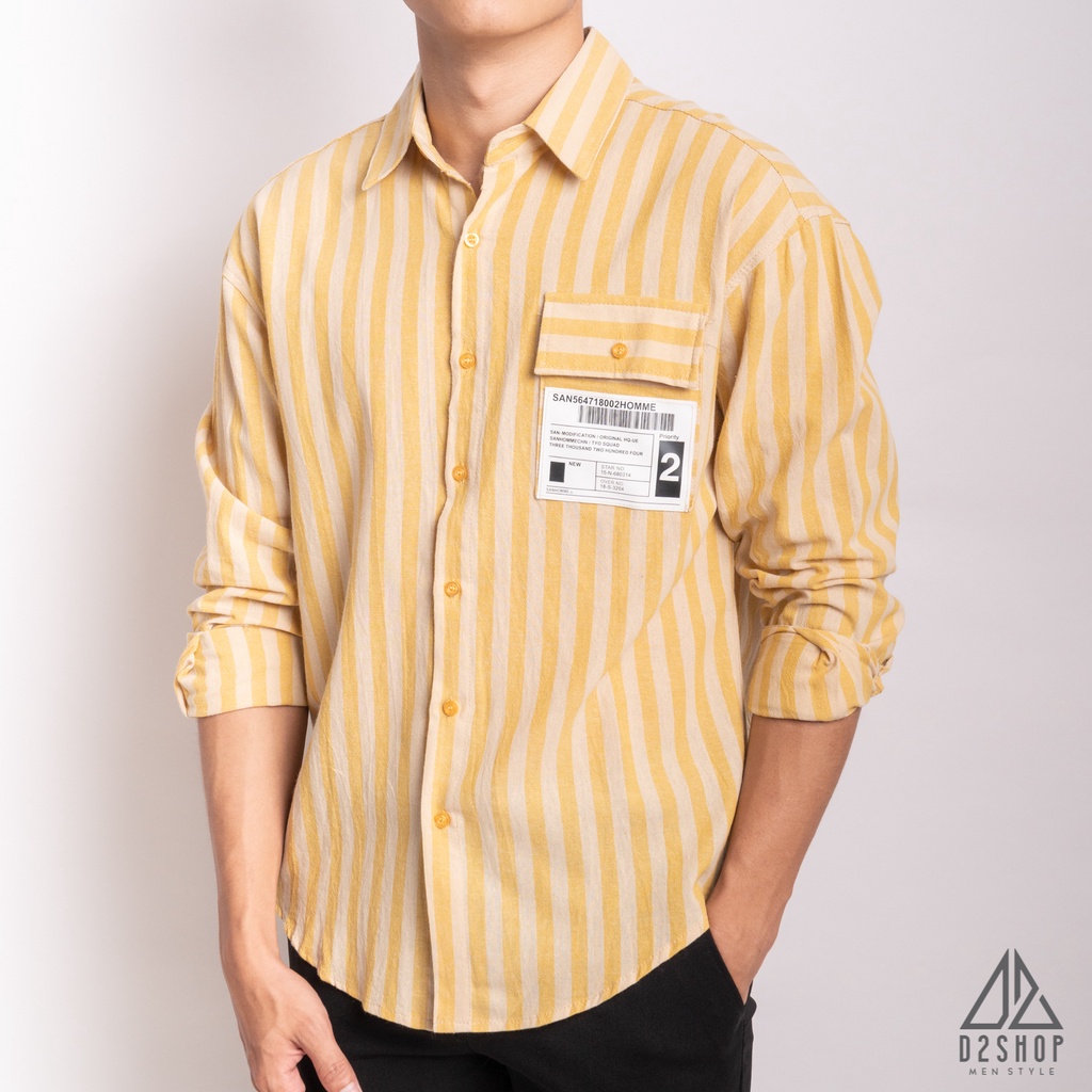 Áo sơ mi nam D2shop, áo sơ mi nam dài tay kẻ sọc, vải linen, 2 màu [SM-3717]