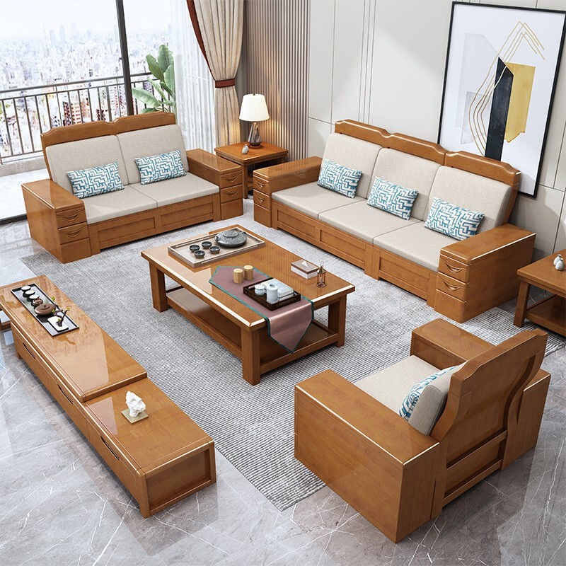 Sofa gỗ rắn Bailuos phong cách Trung Quốc phòng khách hiện đại tối giản căn hộ nhỏ mùa đông và hè lưu trữ chạm kh