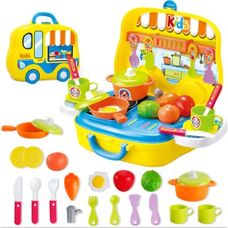 Đồ chơi nấu ăn bộ 26 món cho bé tập làm đầu bếp, kiểu vali thuận tiện mang đi chơi dễ dàng