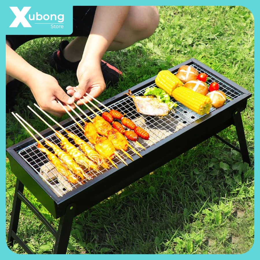 Bếp nướng than hoa BBQ ngoài trời loại dài cao cấp, ngăn than có thể kéo ra