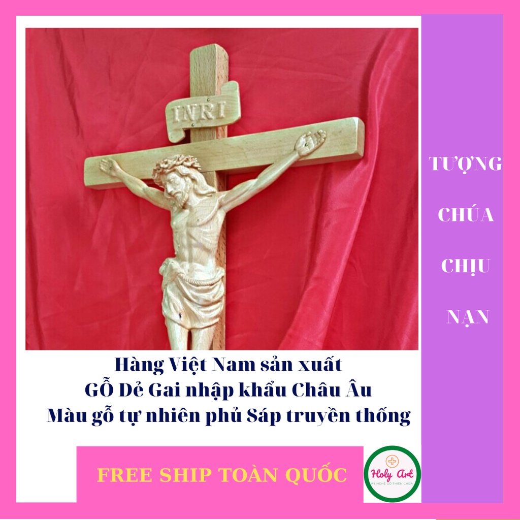 Chúa Giesu chịu nạn 30cm  Thánh giá cao treo 50cm , Tượng bằng gỗ, tượng thờ phụng