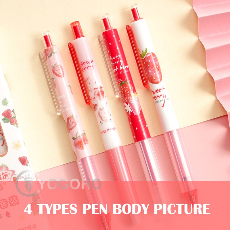 Set 4 bút bi gel 0.5mm màu đen hình quả dâu tây dễ thương