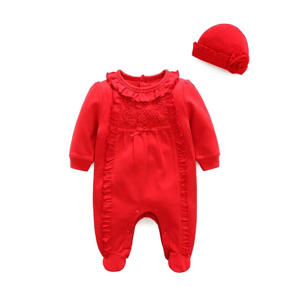Body hồng liền tất kèm mũ cho bé từ đầy tháng - 12M
