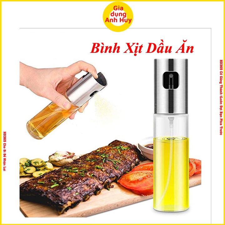 Bình xịt dầu ăn thủy tinh dạng phun sương dùng cho nồi chiên không dầu và nướng Size 100ml