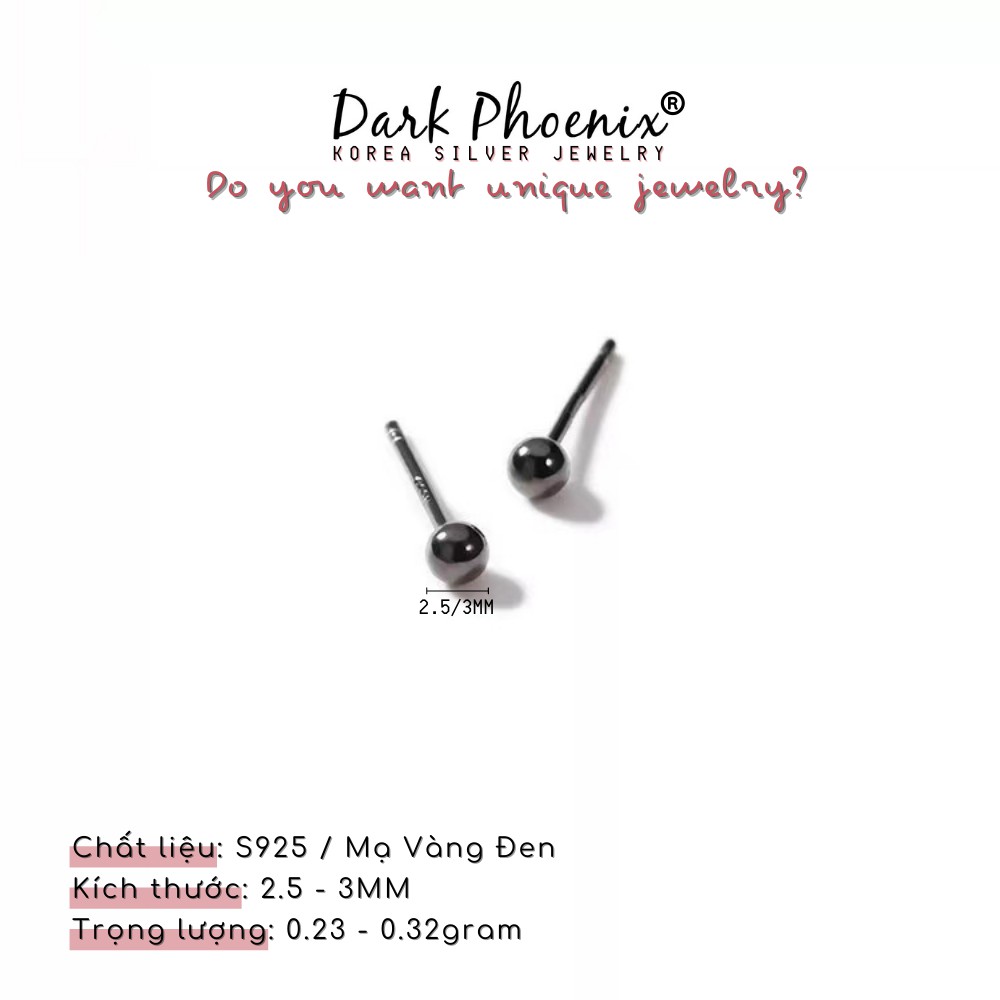 Bông tai bạc Darkphoenix chấm bi mạ vàng Đen 2.5mm Ulzzang Korea tối giản - 1BT04