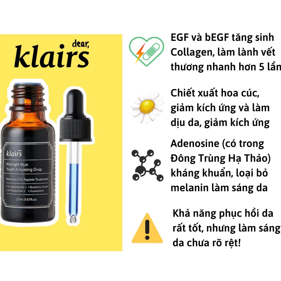 Serum Klairs Midnight Blue Youth Activating Drop 20ml giúp dưỡng ẩm và phục hồi da