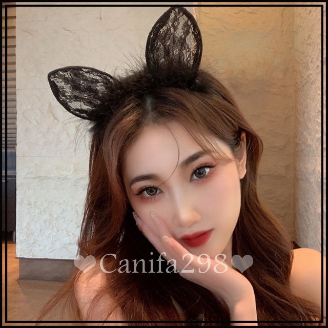 Bờm - Cài tóc tai thỏ lông pha ren 335