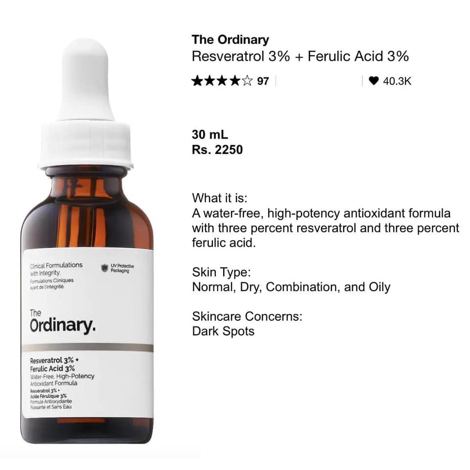 Serum chống lão hóa Resveratrol 3% + Ferulic Acid 3% 30ml