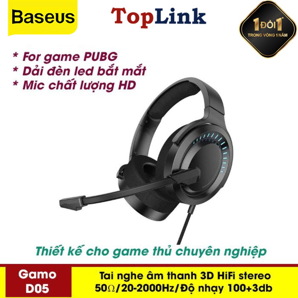 Tai Nghe Chụp Tai Có Dây Chơi Game Chuyên Dụng PUBG Baseus &amp; Bongiovi Gamo D05 Âm Thanh Vòm 3D HD Micro - TopLink