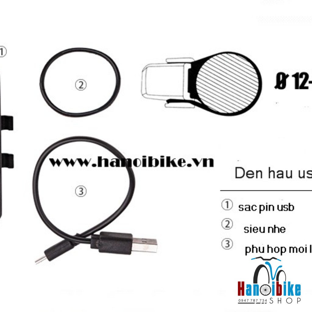 Đèn sau có sạc usb nhiều chế độ sáng bật sáng nhất lên tới 15 tiếng tặng dây sạc