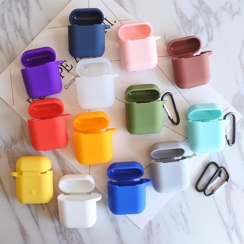 Vỏ Tai Nghe Airpods 1/Airpods 2 Silicone Dẻo Màu Basic Kèm Móc