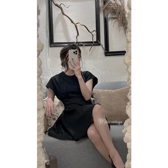 Đầm body EVANIA váy xòe ngắn kaki chữ A phong cách hàn quốc thời thượng hai màu be và đen, chất liệu kaki thoáng mát
